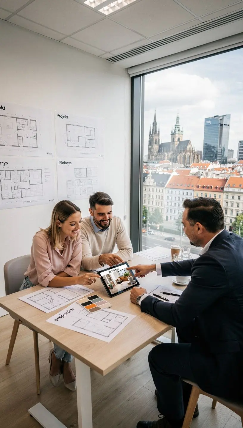 Pohled na staveniЕЎtД› novГЅch bytЕЇ, kterГ© budou brzy k dispozici k prodeji.